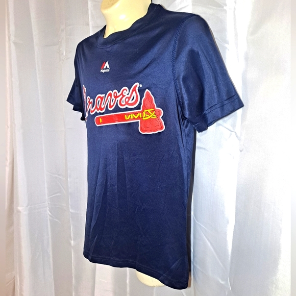 Atlanta Braves T-shirt Boy's Medium 10/12 Majestic Blue Unisex Kids MLB Baseball - Picture 3 of 8